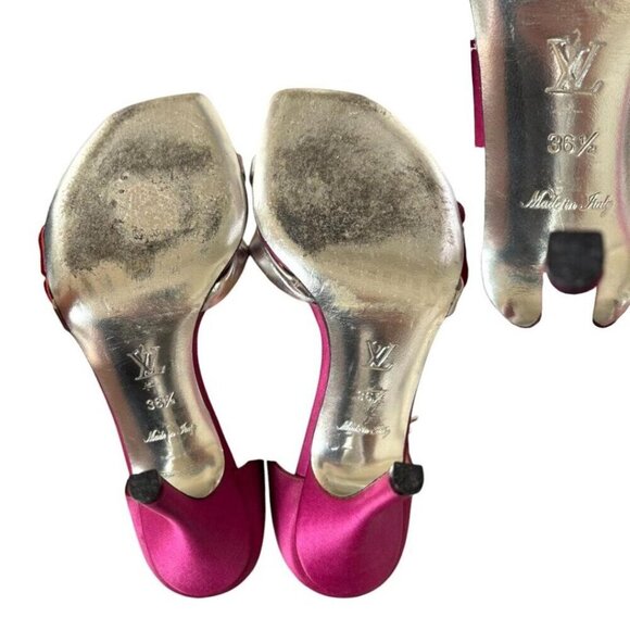 VTG. Y2K LOUIS VUITTON HEELS FLOWER DESIGN PINK SILVER STRAPPY SANDALS EUC 6 1/2 - Picture 7 of 7